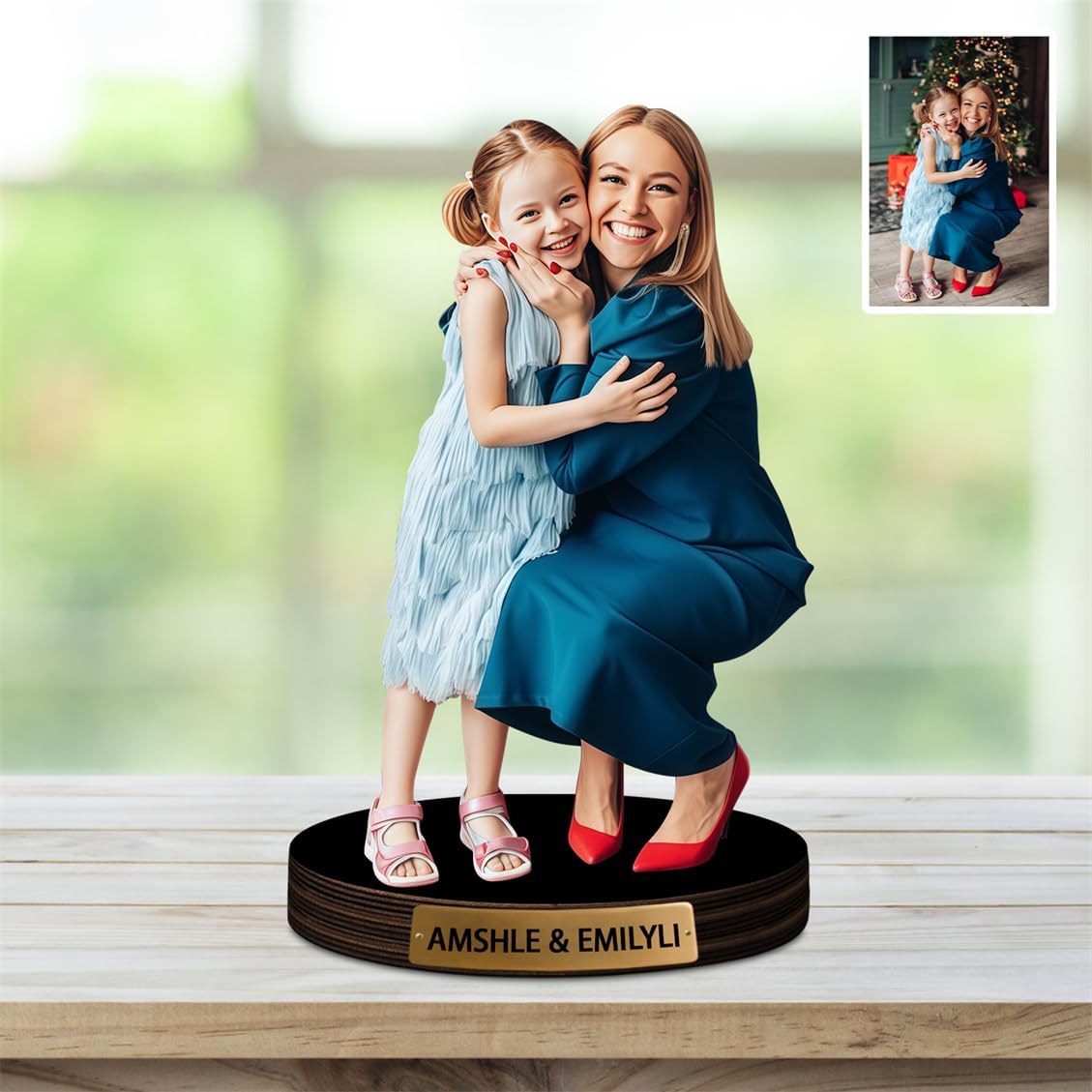 Personalized Family Photo 2D Acrylic Desktop Ornament Custom Couple Picture Figurine Plaque with Name Flat Printing Acrylic Sculpture Desk Sign for Men Women Family Lover Christmas Birthday