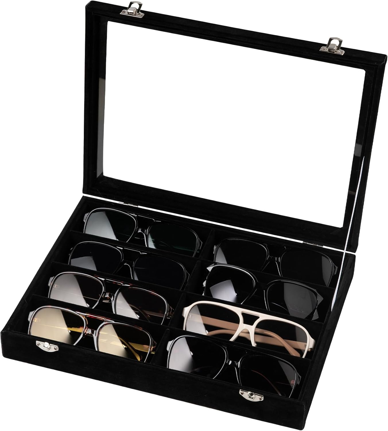 Frebeauty Sunglass Organizer,Velvet Glasses Organizer,8-Slot Sunglasses Tray for Drawer, Men's/Women's Sunglasses Box
