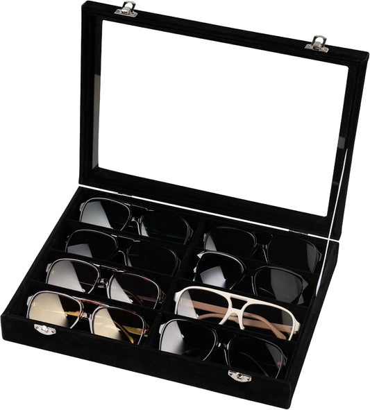 Frebeauty Sunglass Organizer,Velvet Glasses Organizer,8-Slot Sunglasses Tray for Drawer, Men's/Women's Sunglasses Box