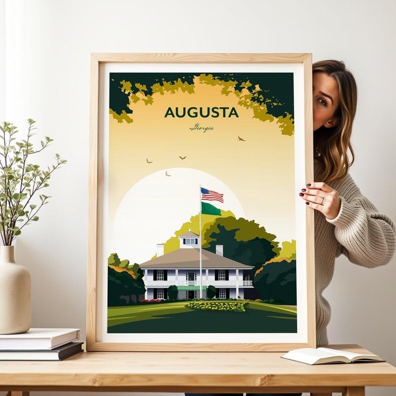 Augusta Golf Print - US Masters Clubhouse, Augusta National Golf Club Poster, Masters Golf Tournament Art, Augusta Georgia Golf Print, Vintage Golf Course Illustration (Unframed) (11x14)