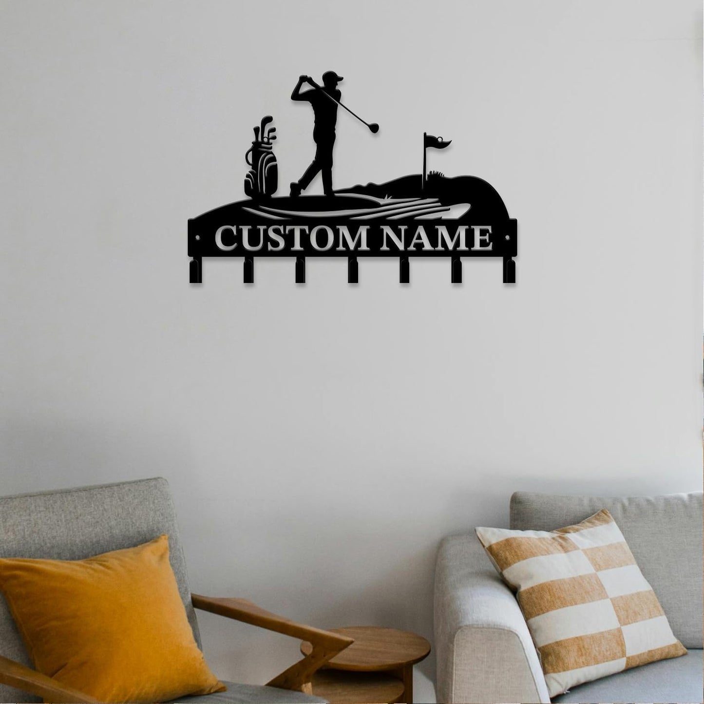 Personalized Custom Name Golf Ball Wall Keys Hooks,Metal Golf Art Clothes Hooks,Metal Golf Lover Wall Home Storage Decorative,For Front Door, Hallway, Kitchen, Bedroom,Keys,Hats (Style E)