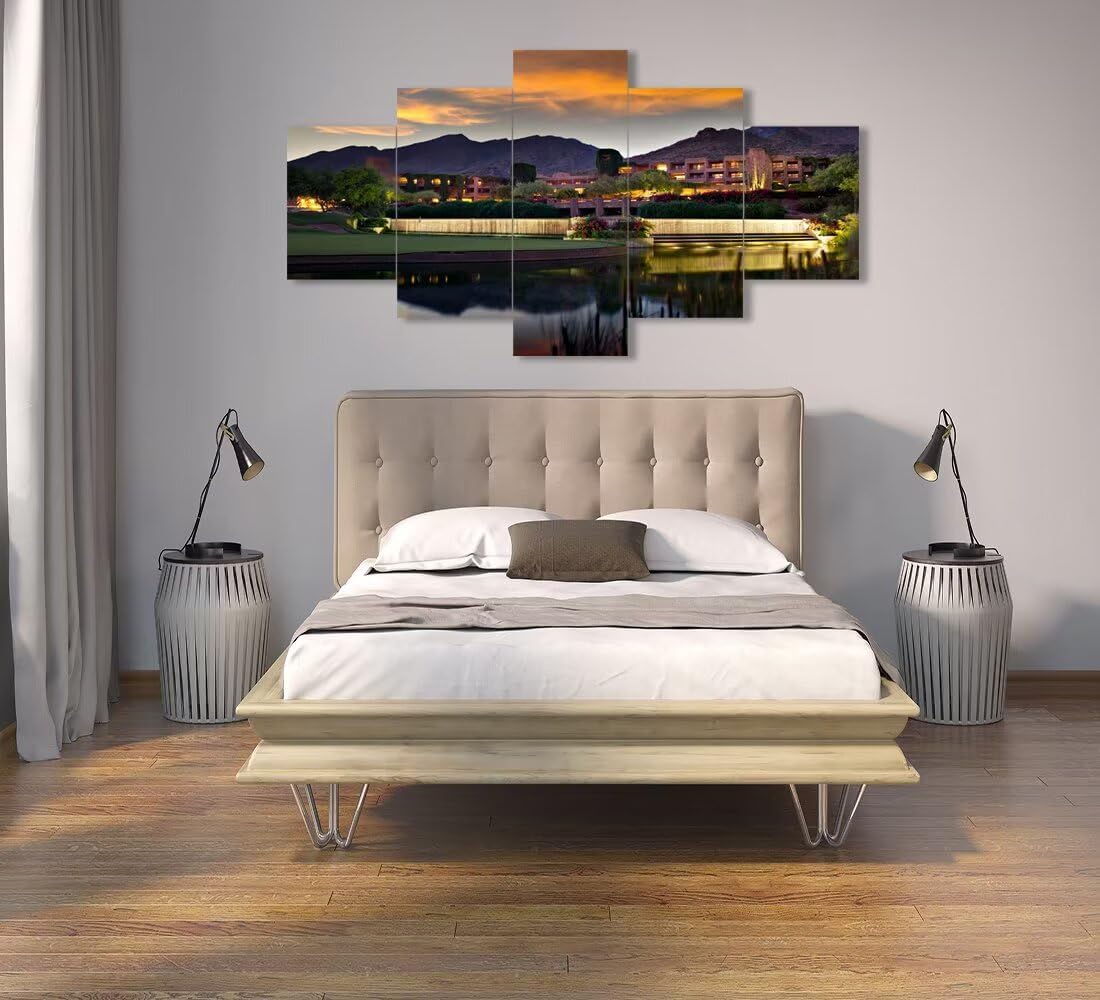 chenchenArt Foothill Mountains Golf Course Wall Art for Office Living Room Bedroom Home Decorations Golf Course Pictures Posters Canvas Prints Modern Artwork Framed Ready to Hang(60''W x 32''H)