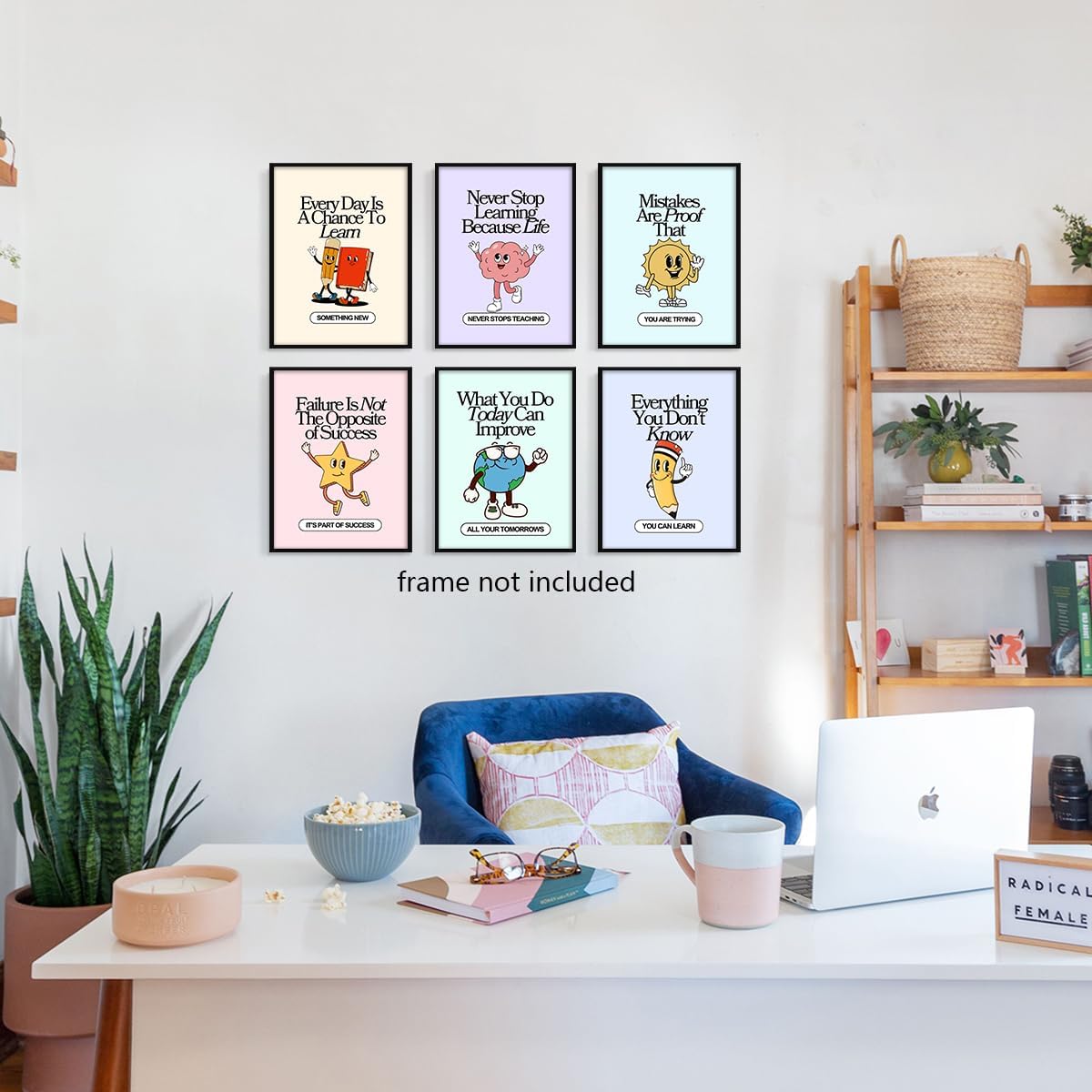 Set of 6 Colorful Growth Mindset Posters, Retro Inspirational Classroom Poster, Motivation Growth Mindset Wall Art for Classroom, Educational Poster for Teachers Bulletin Board 16x24in Unframed