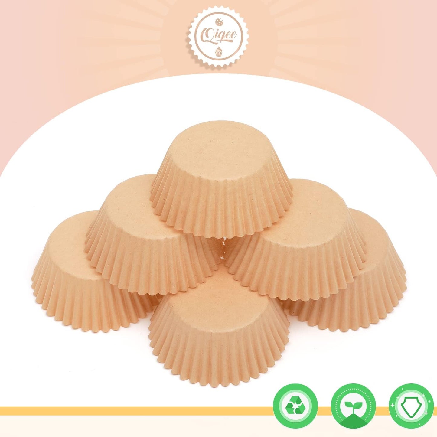 qiqee 600 Count Mini Cupcake Liners Natural Muffin Liners Food Grade Brown Baking Cups Paper No Smells（Small Size）