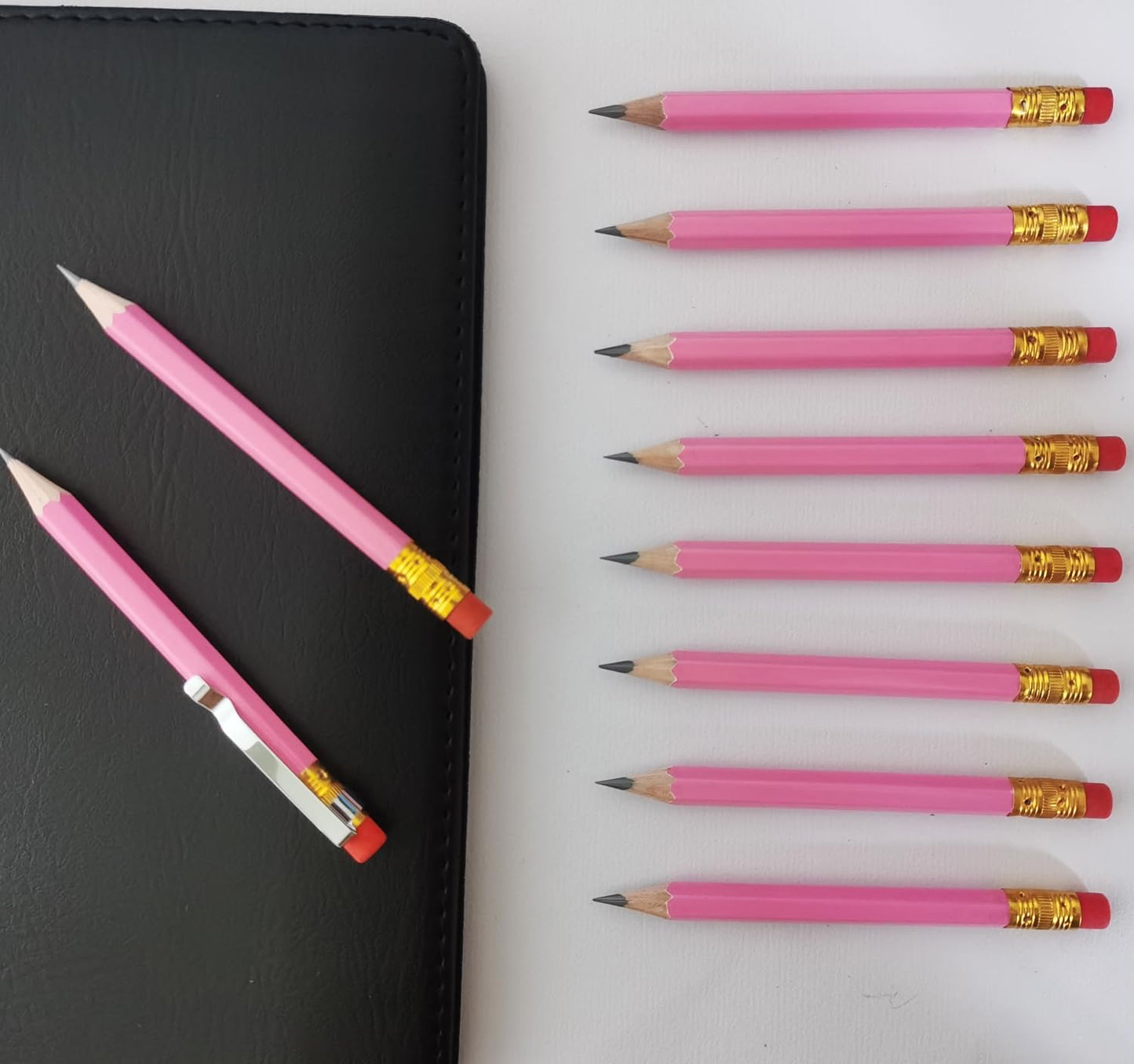 Adhere 25pcs Golf Pencils with eraser Hexagon Wooden Pencils Graphite 2B for Golf Event Scoring,Classroom,Wedding,Company Meetings,Pew, Pocket (Pink)