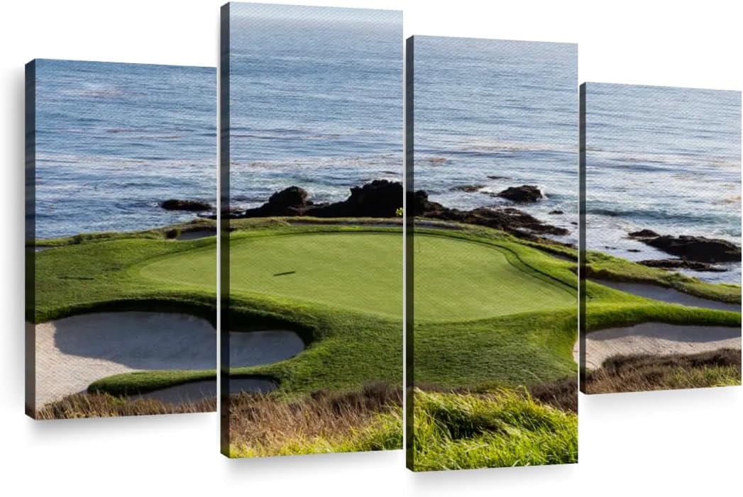 Elephant Stock Pebble Beach Golf Turf Wall Art - Horizontal Canvas - 4-Piece Hallway Wall Decor - Photographic Canvas Print - Brown and Blue Decor for Wall - 24" X 14"