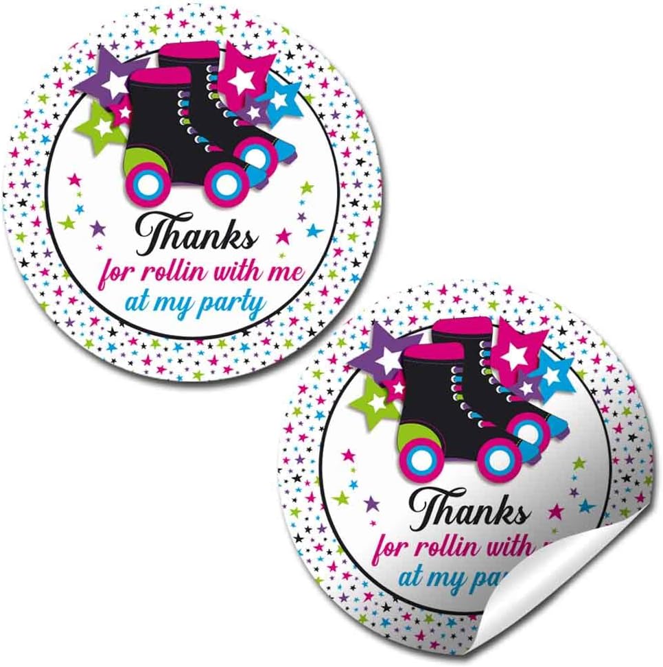 Let’s Roll Star Roller Skating Themed Thank You Sticker Labels for Kids, 40 2" Party Circle Stickers by AmandaCreation, Great for Party Favors, Envelope Seals & Goodie Bags