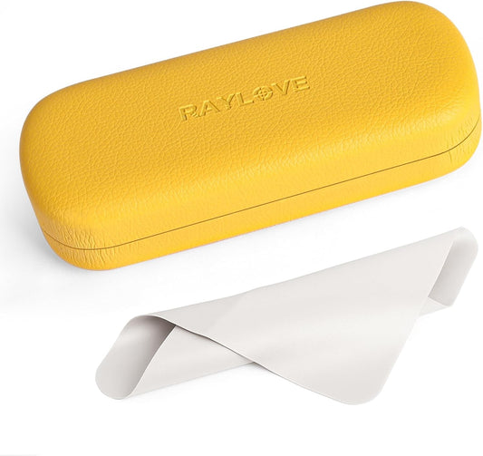 RayLove Glasses Case Hard Shell Eyeglass Case with Cleaning Cloth, PU Leather Protective Eye Glass Cases Fits Most Sunglasses