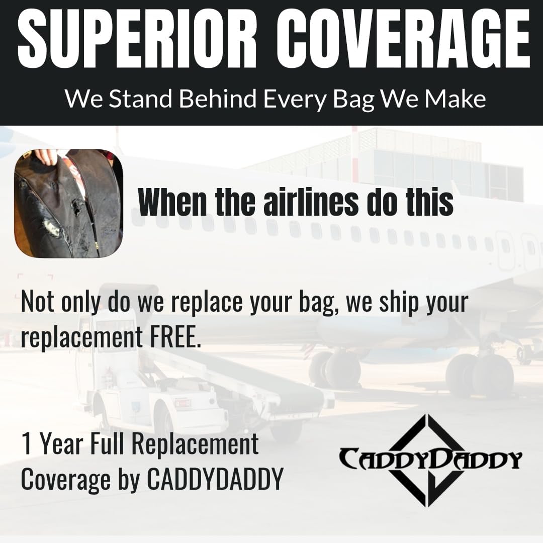 CaddyDaddy Enforcer Golf Travel Bag Crush Resistant Hard Top Protection, 1 Year Full Replacement Coverage, Durable Thick Nylon, Wheels & Lockable XL Zippers. Case for Transporting Clubs on Airlines
