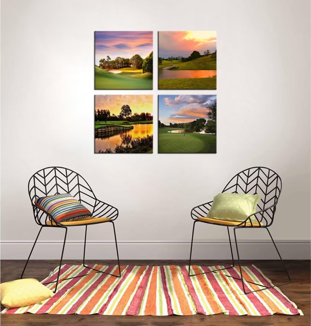 Golf Course Wall Art Pictures Golf Course Poster Canvas Prints USA Golf Artwork Wall Decor for Living Room Bedroom Office Bathroom Home Decorations Framed Ready to Hang (12''W x 12''H x 4)