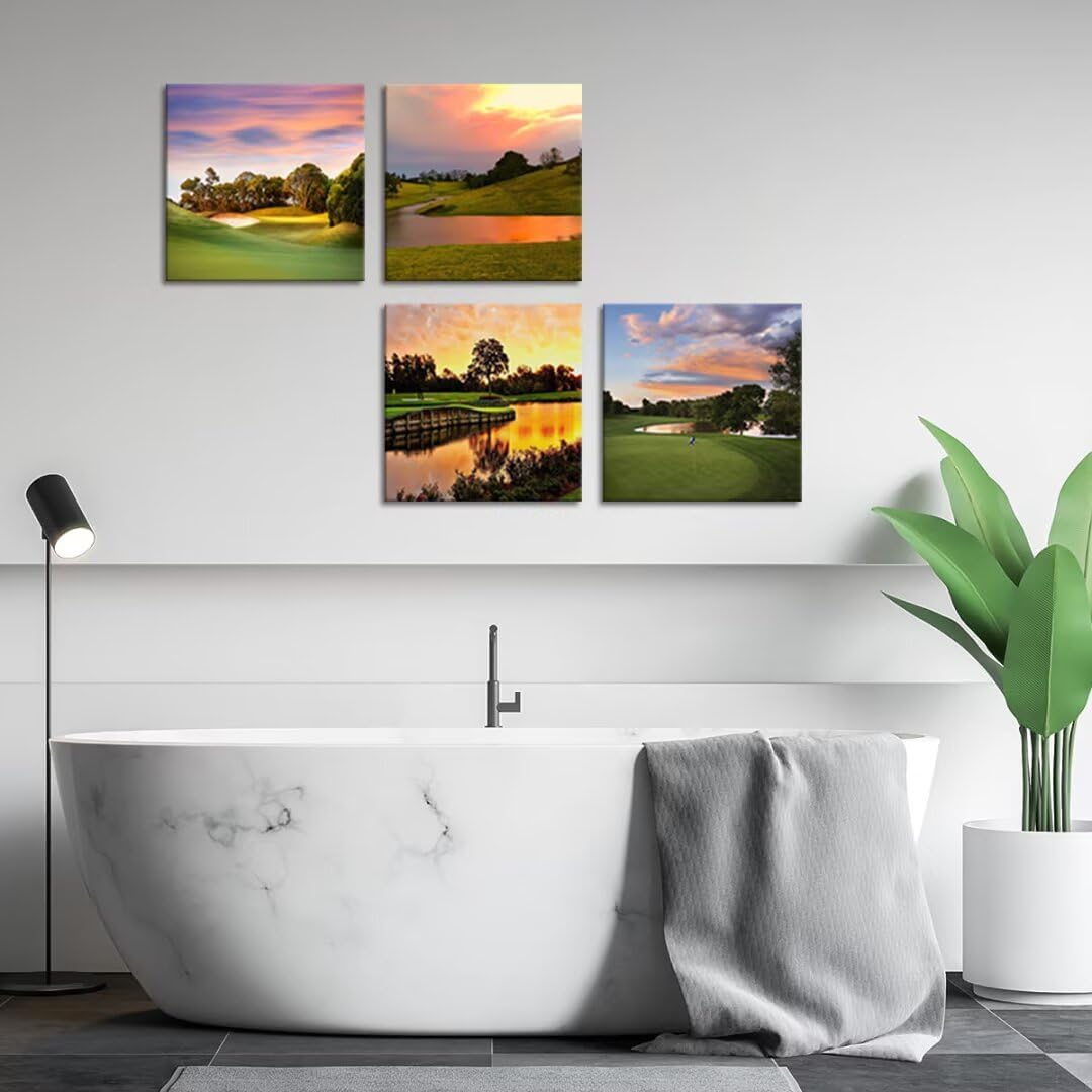 Golf Course Wall Art Pictures Golf Course Poster Canvas Prints USA Golf Artwork Wall Decor for Living Room Bedroom Office Bathroom Home Decorations Framed Ready to Hang (24''W x 24''H x 4)
