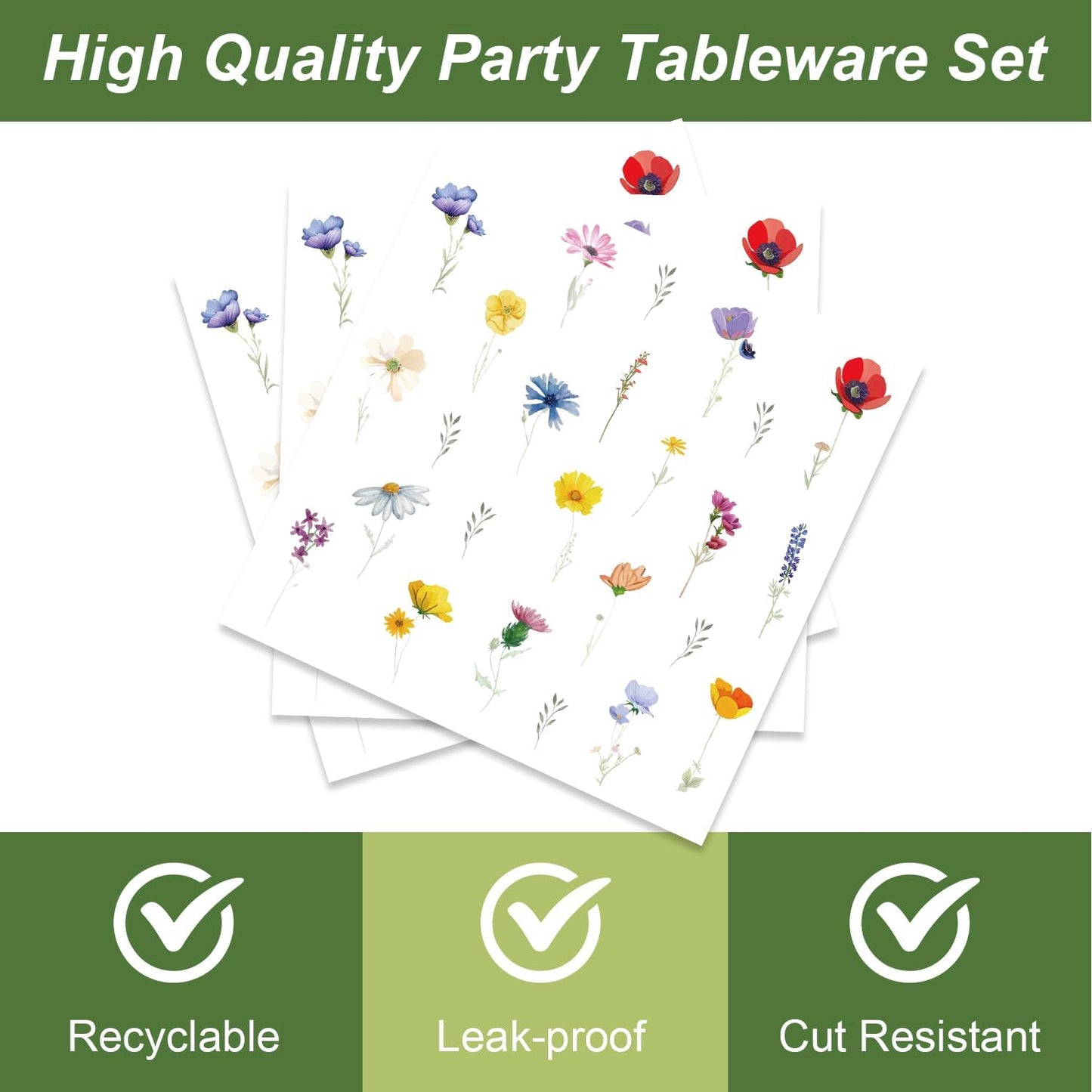 48Pcs Wildflower Party Decorations Summer Floral Paper Plates and Napkins Party Supplies for Birthday Decor Wildflower Baby Shower Decorations