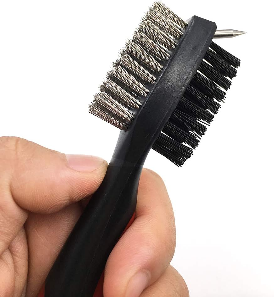Durable Golf Club Groove Cleaner Brush and Shoes Brush With Handle - Dirt Mud Remover Tool for Golf Clubs and Shoes - Retractable Zip-line Aluminum Carabiner