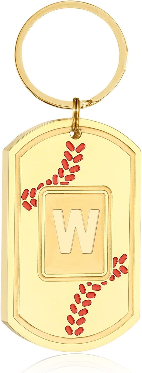 Initial Keychain Gifts for Men,Baseball Dog Tag Mens Keychains for Men Him Dad