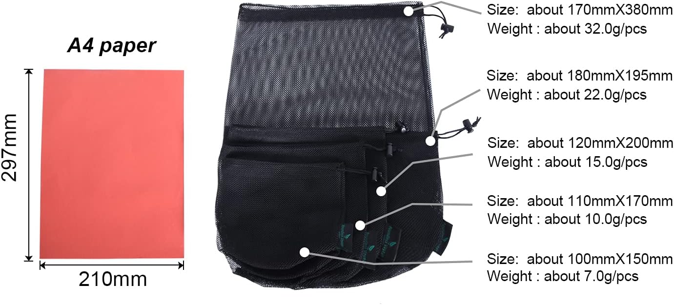 5pcs Nylon Mesh Bag Travel Stuff Sack Sports Equipment Bag BVP04