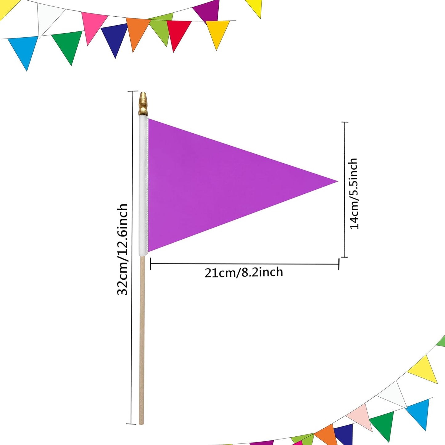 20 Pack Solid Color Purple Blank Pennant Flags on Wood Stick Small Mini Plain DIY Graffiti Flags,Decorations for Parades,Grand Opening,Kids Birthday,Sports Clubs,5x8 Inch