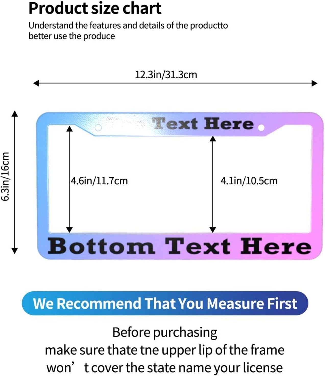 2 Packs Custom License Plate Frame Personalized Car Tag Frame with Screw Caps,2 Holes,12"x6",Style 5
