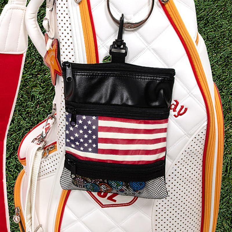 FAR&STRAIGHT Multifunctional Golf Accessories Pouch – 3 Zippered Compartments for Golf Tees, Balls, Markers & Personal Items | Clip-On Bag for Easy Attachment to Golf Bags