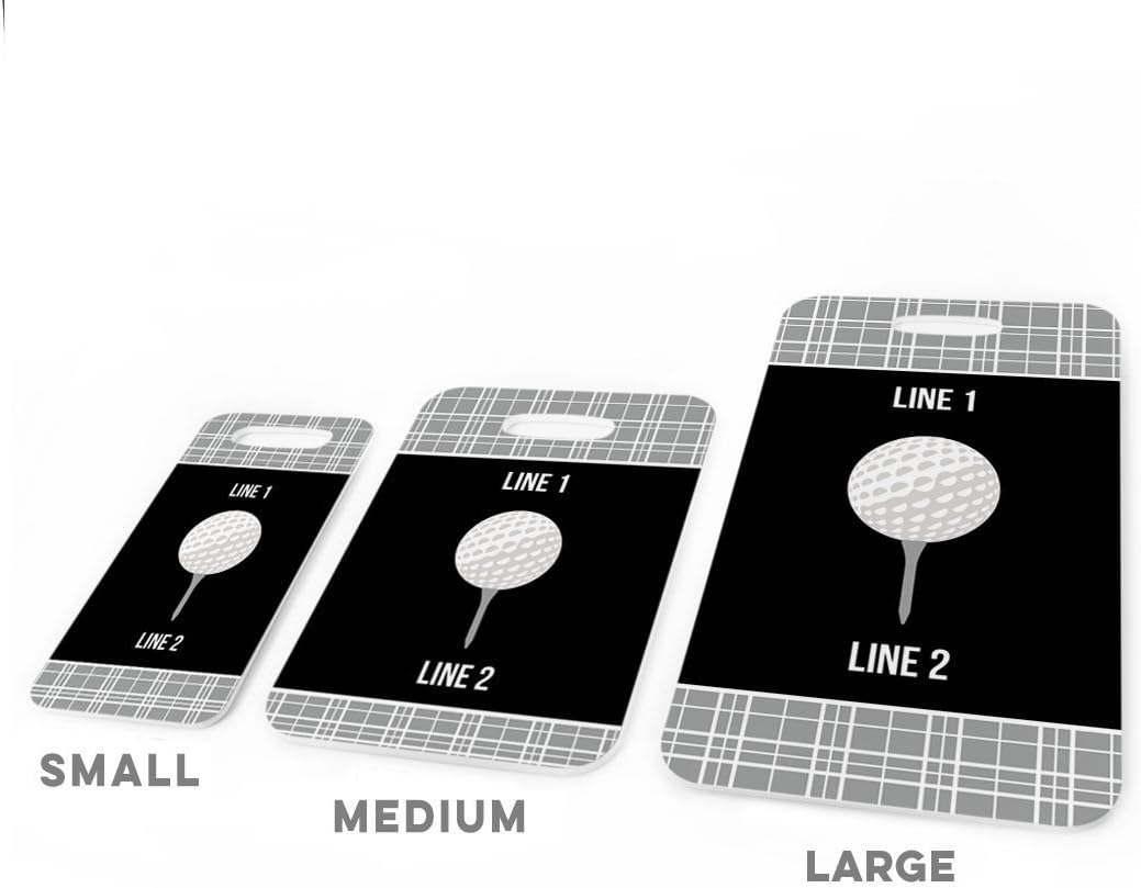 ChalkTalkSPORTS Golf Luggage & Bag Tag | Personalized Team with Golf Ball | Standard Lines on Back | Medium | Gray/Black