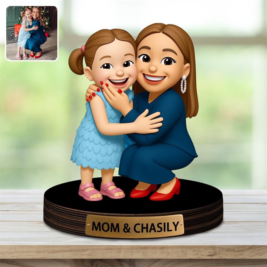 Personalized Family Photo Cartoon Desktop Decor Custom 2D Birthday Portrait Figurine Plaque with Name Picture Acrylic Sculpture Desk Sign Ornament for Men Women Family Couple Christmas Birthday,03