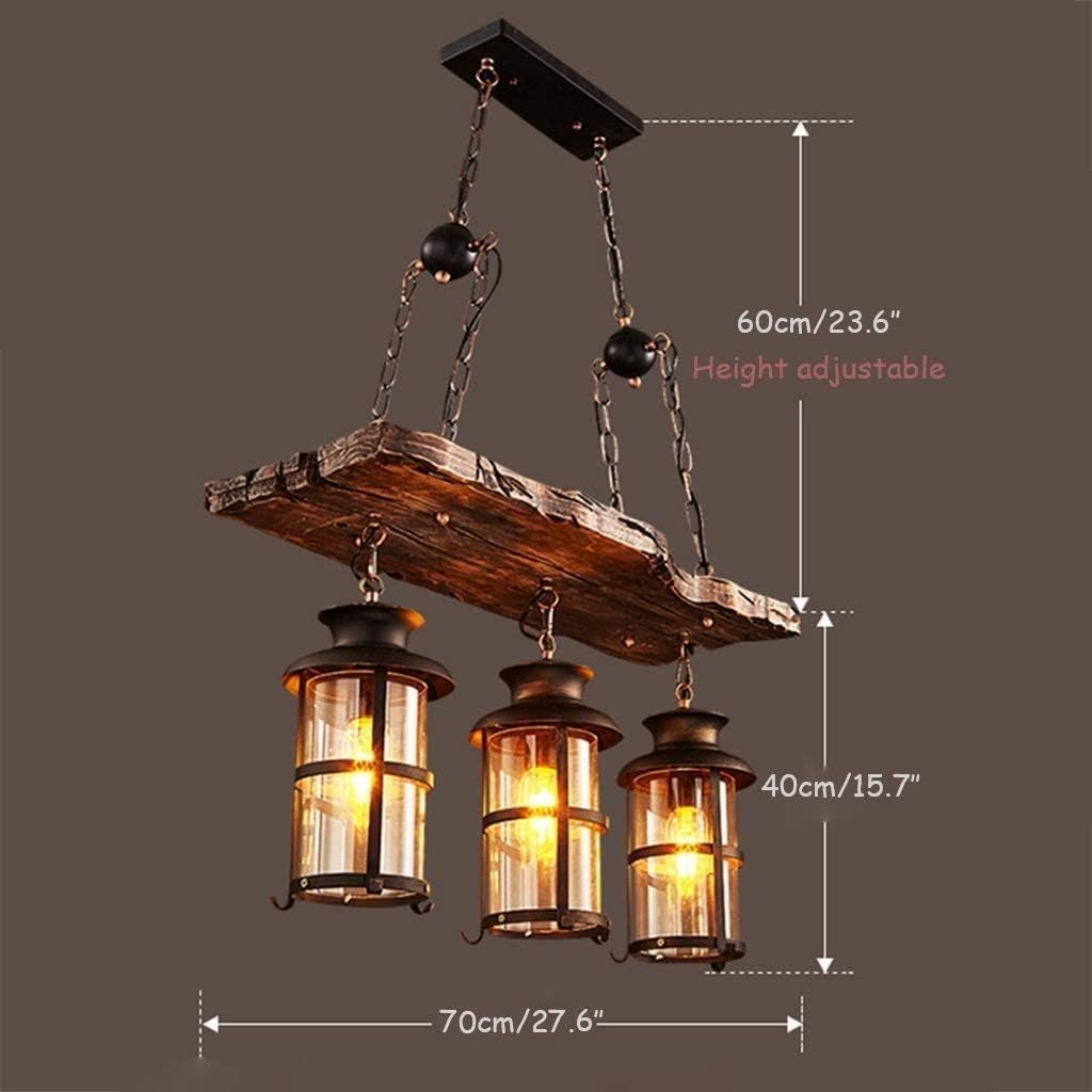 Wood Retro Pendant Lighting Industrial Vintage Chandelier Black Metal Bedroom Restaurant Suspension Lamp Cage Frame with Glass Shade House Loft Bar Coffee Decoration Ceiling Lights Fitting, E27