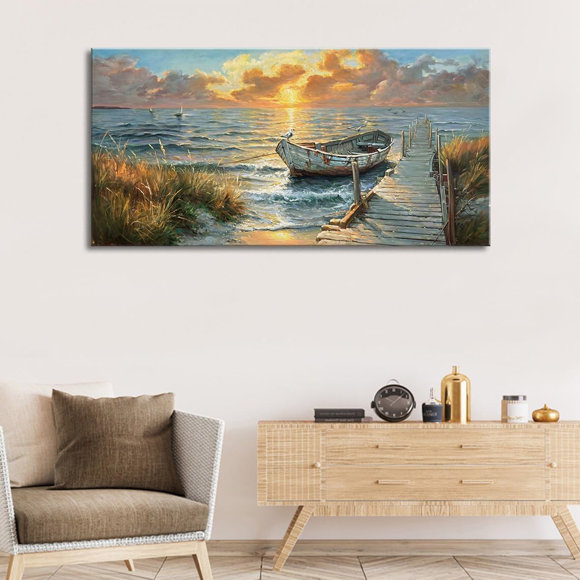 dgbtcart Ocean Sailboat Wall Art for Living Room Beach Sunset Canvas Picture Coastal Nautical Seascape Painting Artwork Vintage Farmhouse Wall Decor for Bathroom Bedroom Office Home 20"x40"