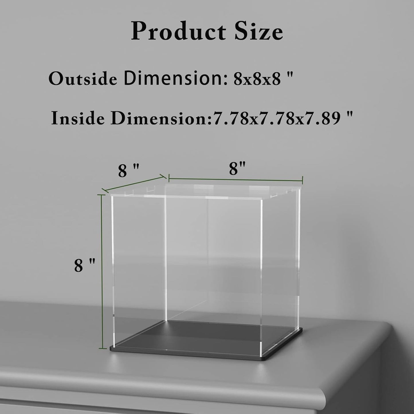 Acrylic Box with Matt Black Base, Simple Self-Assembly Clear Acrylic Display Case, 8 Inch Cube Dustproof Showcase with Lid for Collectibles, Toys and Jewelry (8x8x8 inch)