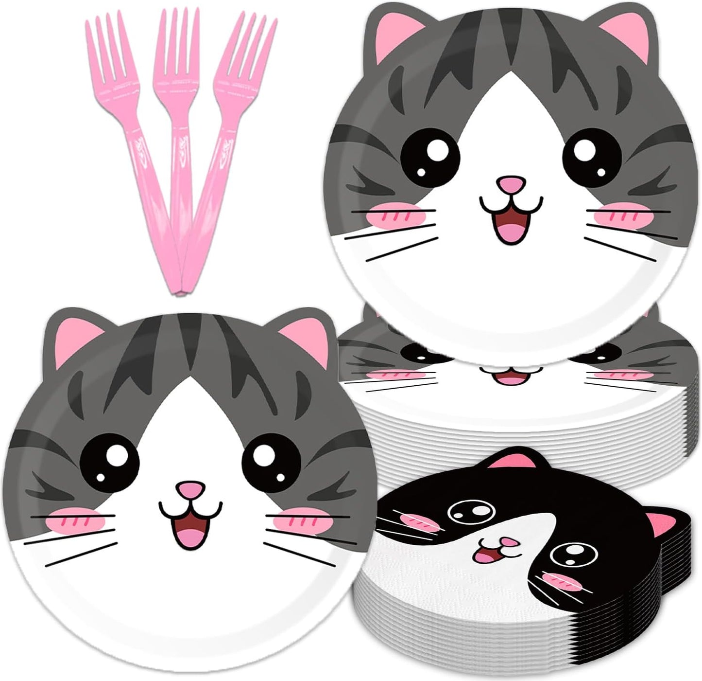 Cat Birthday Party Decorations Disposable Cat Meow Plates and Napkins Forks Supplies Serves 16 Pet Kitten Baby Shower Birthday Party Decorations