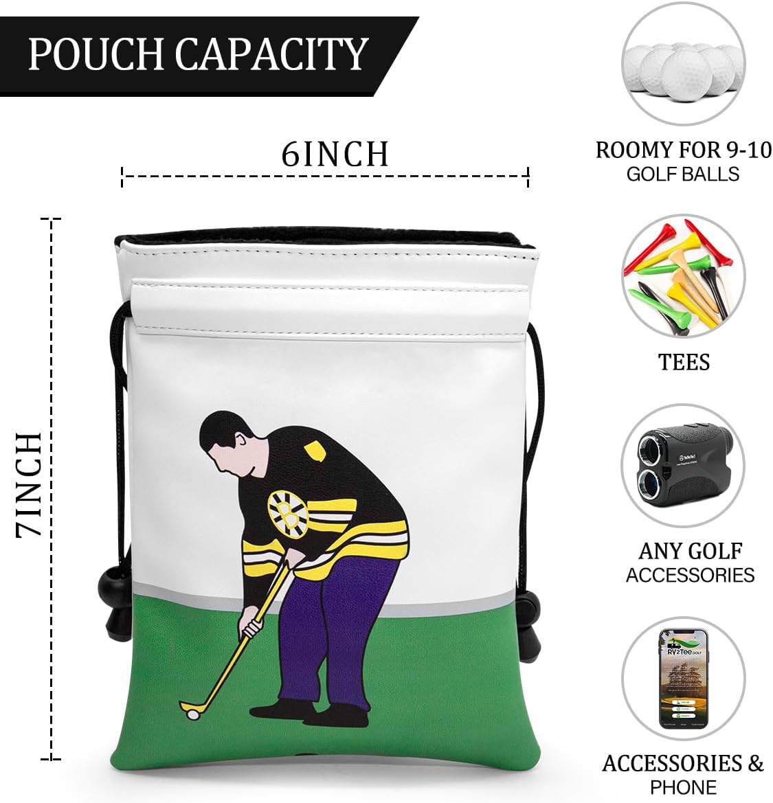 montela golf Valuables Pouch,Golf Bag Pouch with Drawstrings Golf Tee Bag Leather Golf Tee Pouchs for Men Women(Funny)
