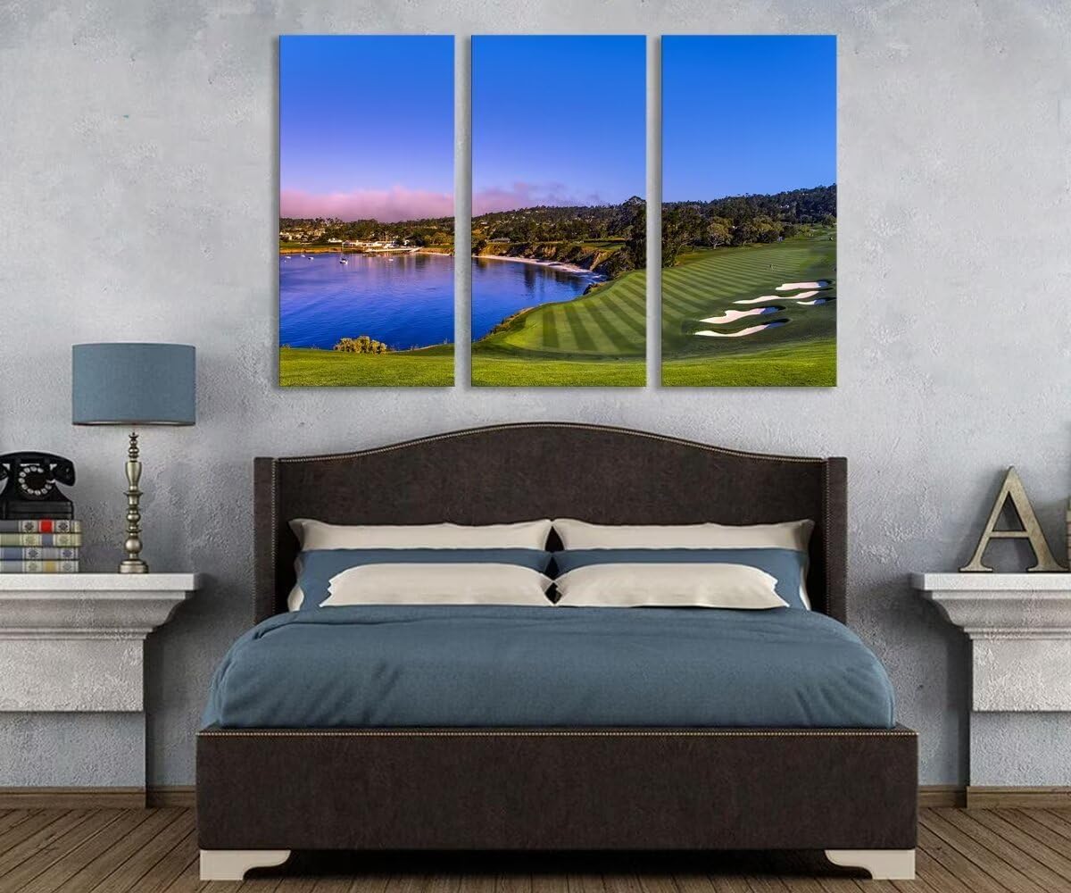 USA Monterey California Pebble Beach Golf Course Wall Art for Living Room Bedroom Bathroom Home Decorations Golf Club Pictures Posters Framed Artwork Canvas Prints Ready to Hang(20''W x 40''H x3)