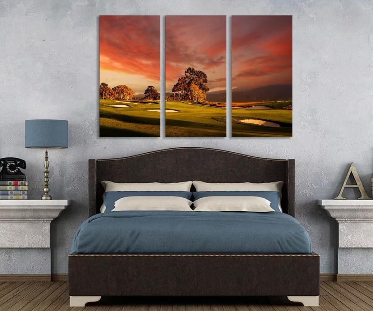 USA Coastline Golf Course Wall Art for Living Room Bedroom Bathroom Home Decorations Golf Course Pictures Posters Framed Artwork Canvas Prints Ready to Hang(12''W x 24''H x3)