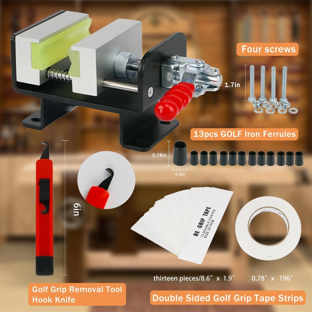 wosofe Golf Club Regrip Vise Tool,Golf Club Gripping Station Quick Shaft Clamp,Grip Replacement Tool,Package Rubber Non-Slip Manual Handle Easy to Install Detachable,Golf Workshop Supplies