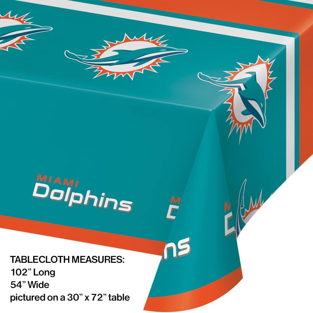Trendware Miami Dolphins Plastic Tablecloth, 3 ct