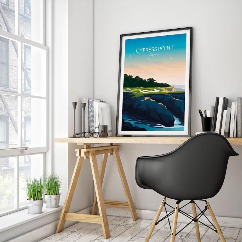 Nationcog Golf Print of Cypress Point Club - California, USA, Cypress Point Golf Course Poster, California Golf Art, Pebble Beach Golf Print, Scenic Golf Landscape (Unframed) (27x40)