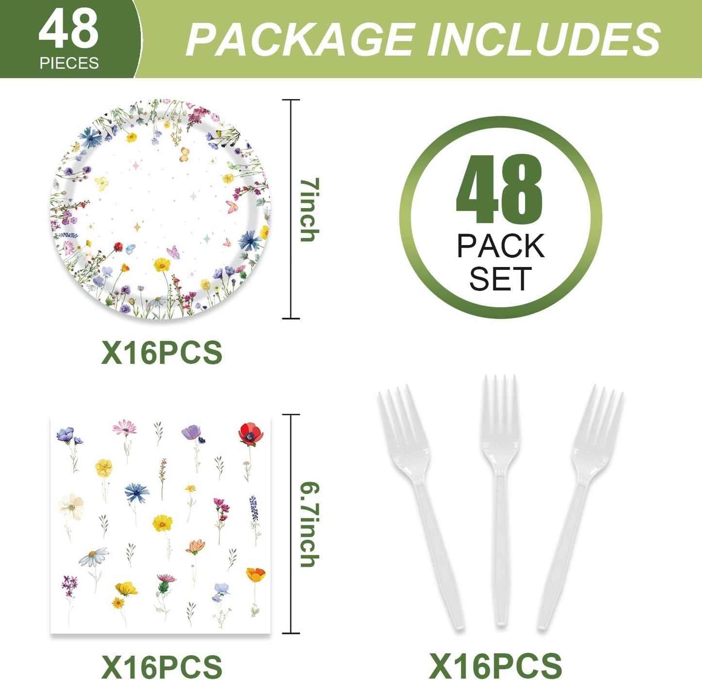 48Pcs Wildflower Party Decorations Summer Floral Paper Plates and Napkins Party Supplies for Birthday Decor Wildflower Baby Shower Decorations