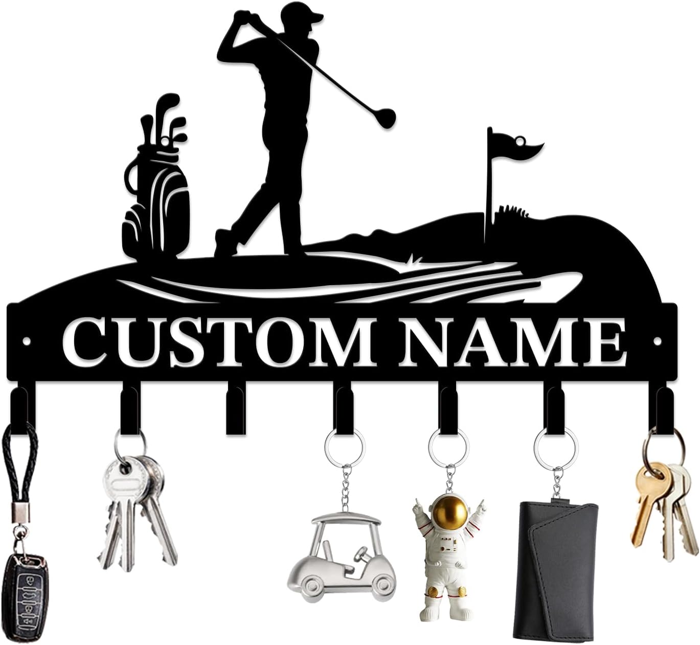 Personalized Custom Name Golf Ball Wall Keys Hooks,Metal Golf Art Clothes Hooks,Metal Golf Lover Wall Home Storage Decorative,For Front Door, Hallway, Kitchen, Bedroom,Keys,Hats (Style E)
