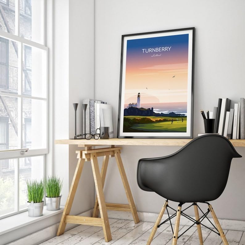 Nationcog Turnberry Golf Print - Ayrshire Scotland, Turnberry Golf Poster, Vintage Golf Travel Poster, Scotland Golf Course Art, Lighthouse Golf Print, Coastal Golf Wall Art (Unframed) (16x24)