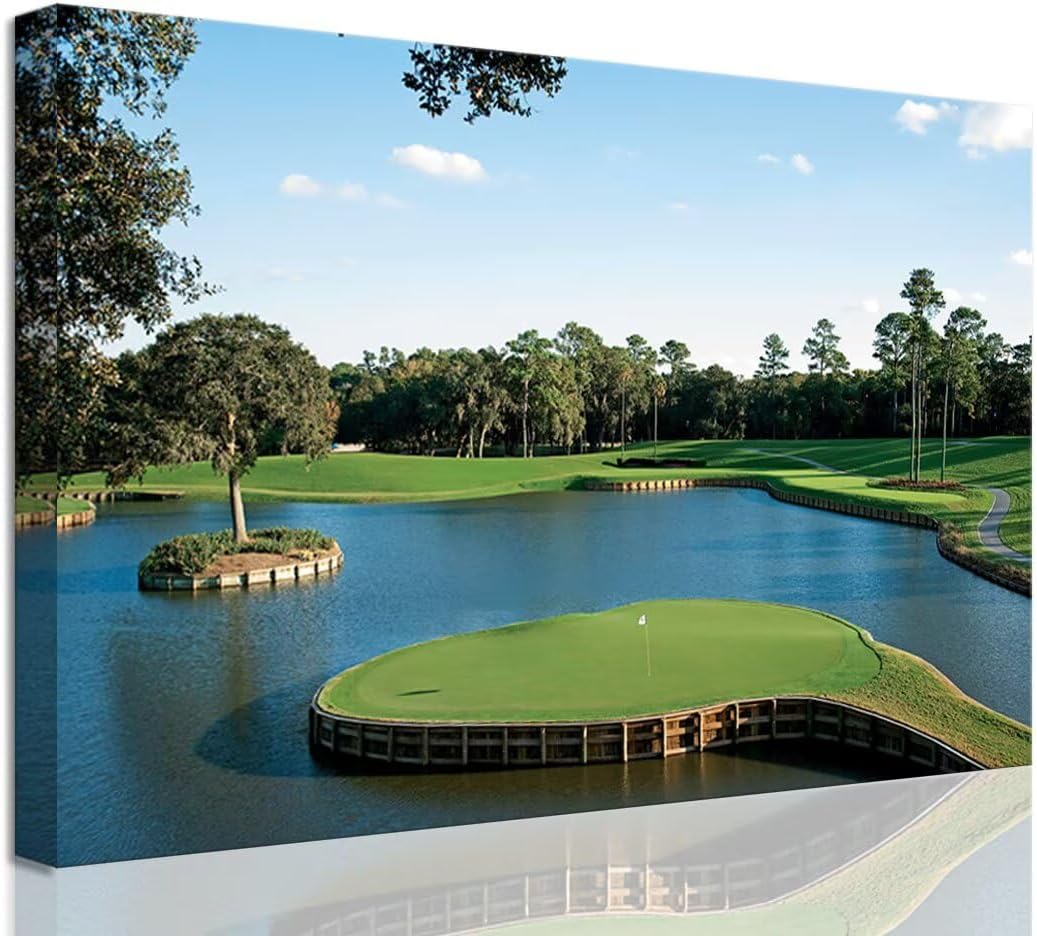 chenchenArt USA Golf Course Wall Art TPC Sawgrass Golf Course Pictures Canvas Prints Golf Wall Decor for Living Room Bedroom Bathroom Home Decorations Framed Ready to Hang(24''H x 36''W)