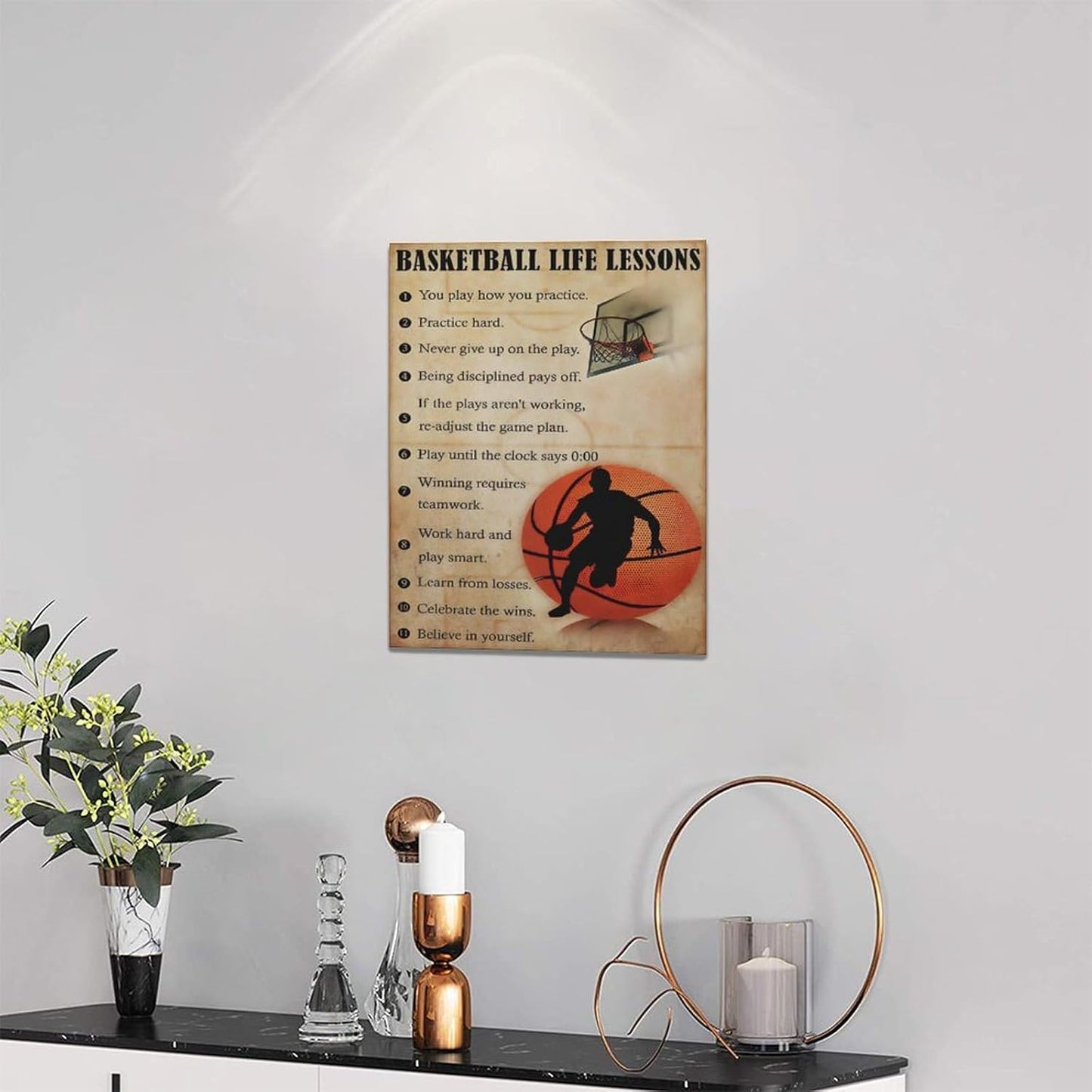 Basketball Life Lessons Wall Art Basketball Pictures Canvas Wall Decor Gifts for Basketball Player Boy Man Motivational Sports Painting Print Artwork Framed for Classroom Boy Room Gym 20"x24"