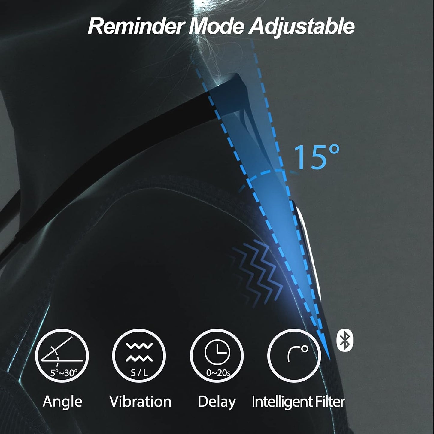 P1 Smart Posture Trainer & Corrector, Control with App, Check Posture in Real Time, Strapless, Boost Health & Temperament (Black)
