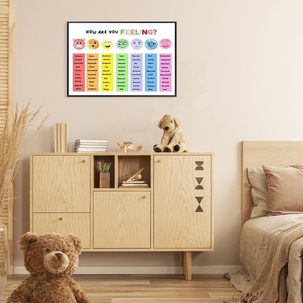 uoyien Feelings Chart For kids Mental Health Posters Help Students Understand Emotions Poster Calm Corner Special Education Classroom Decorations Preschool Classroom Supplies Metal Framed 16x24in