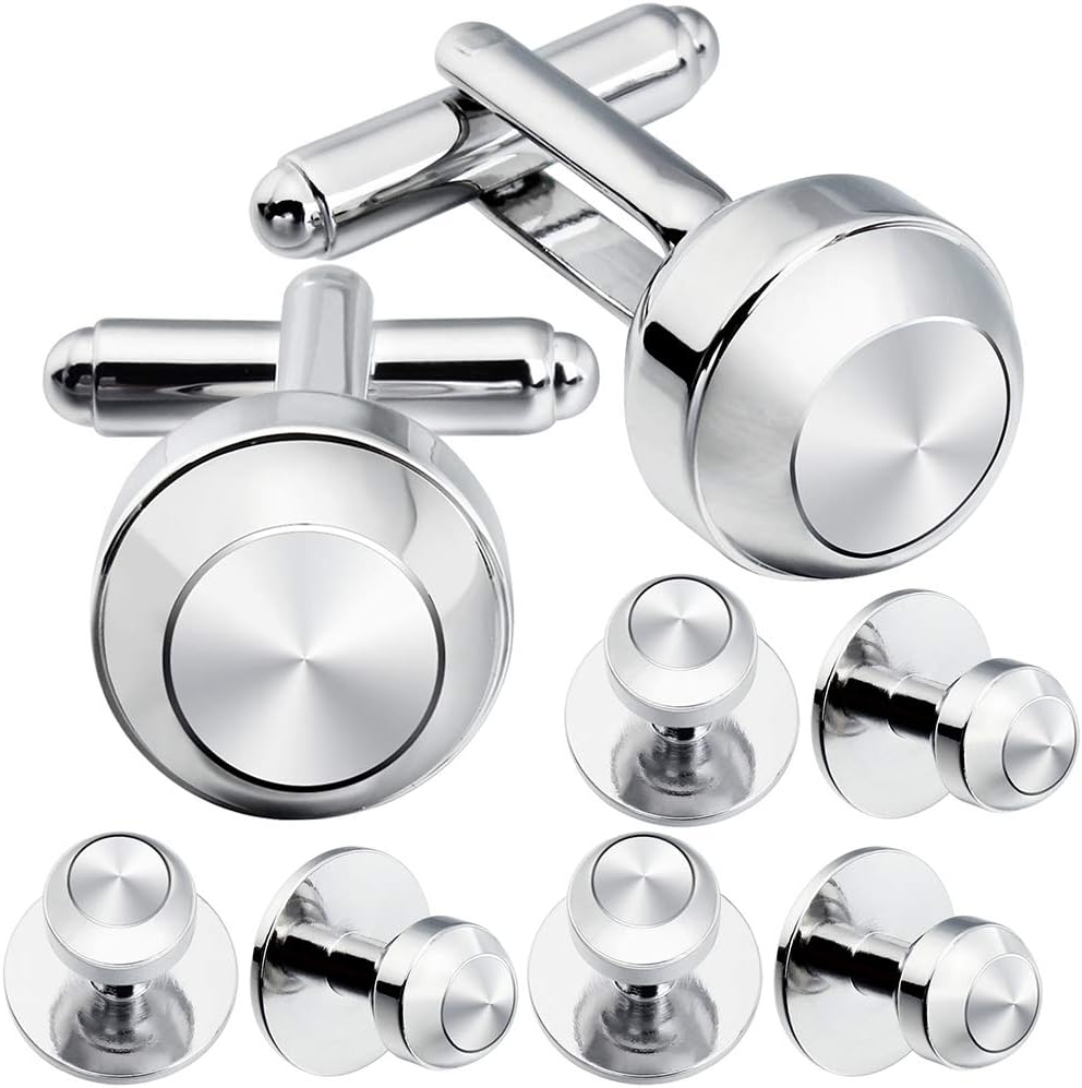 HAWSON Cufflinks and Studs for Men-Fashion Men Vintage Enamel Carbon Fiber Tuxedo Shirt Cufflinks and Studs Set for Regular Wedding Business Accessories