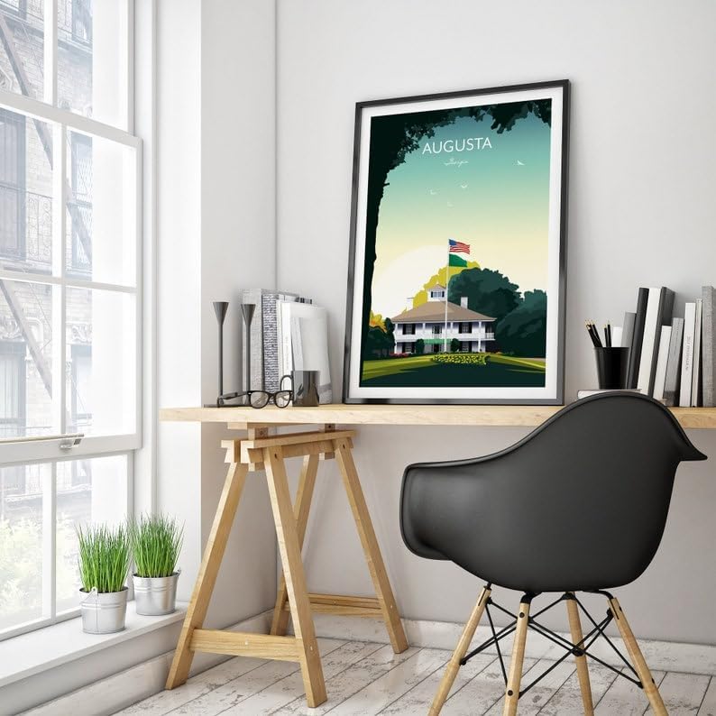 Golf Print Augusta Georgia Clubhouse, Augusta Golf Poster, Vintage Golf Travel Poster, Augusta National Print, Golf Course Wall Art, Masters Tournament Art (Unframed) (16x24)
