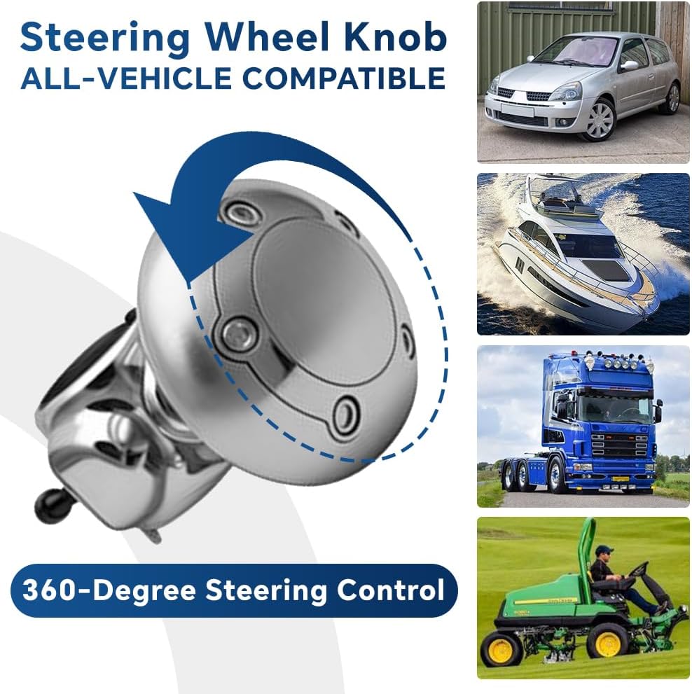 Steering Wheel Knob Vehicle Power Handle Steering Wheel Knob Spinners Universal Design for Car SUV Trucks Tractors Boat etc