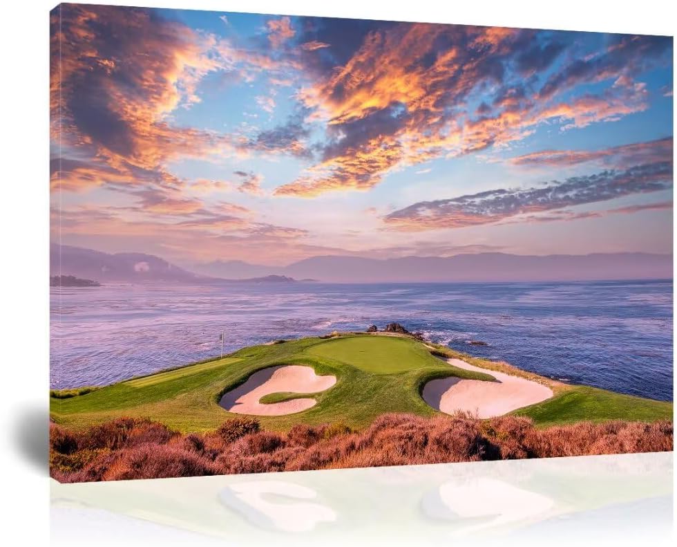 HJY Art USA California Golf Course Wall Art Sunset landscape Canvas Wall Decor Blue Green Abstract Painting Poster for Home Decor Living Room Bedroom Bathroom Office Artwork (18 x 24 inch)