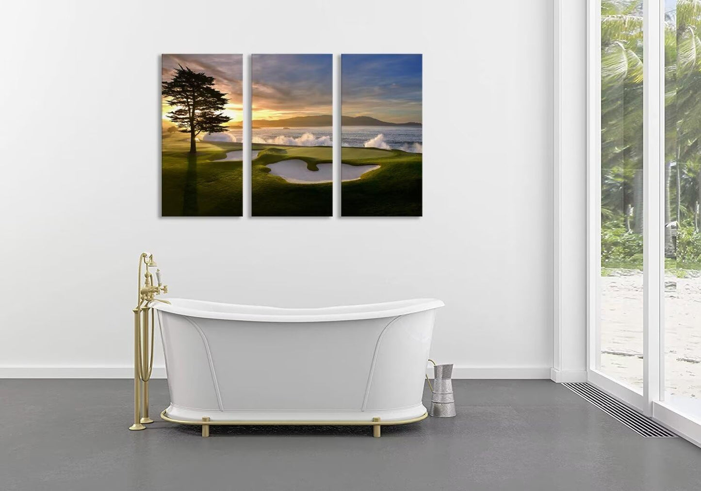 Pebble Beach Golf Course Wall Art Pictures Golf Wall Decor for Living Room Bedroom Home Decorations Golf Course Posters Framed Artwork Canvas Prints Ready to Hang(12''W x 24''H x3)