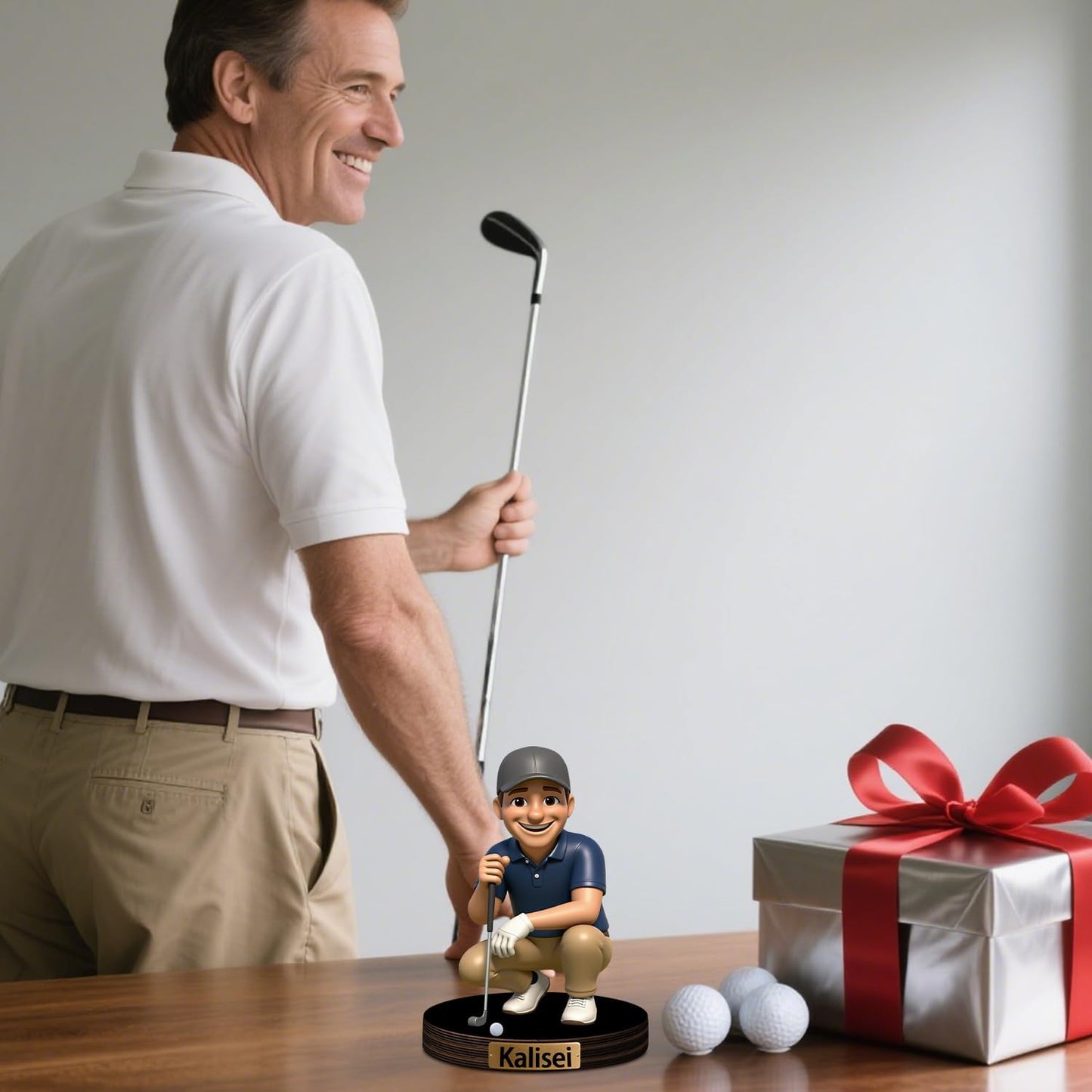 Personalized Golfer Cartoon Photo Sculpture Ornament Custom Name 2D Acrylic Golfer Photo Figurine Desk Decor Gifts for Dad Husband Grandpa Friend Golf Ball Lover Birthday Xmas (Style 5)