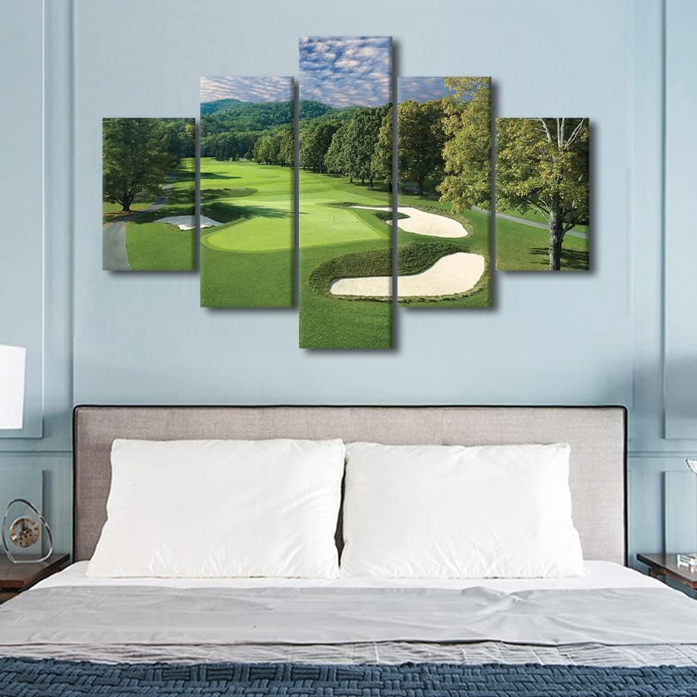 Greenbrier Old White Golf Course Photos Poster Prints Golf Course Field Canvas 5 Panels West Virginia United States Wall Art for Living Room Office Wall Decor Artwork Framed Ready to Hang - 60"Wx40"H