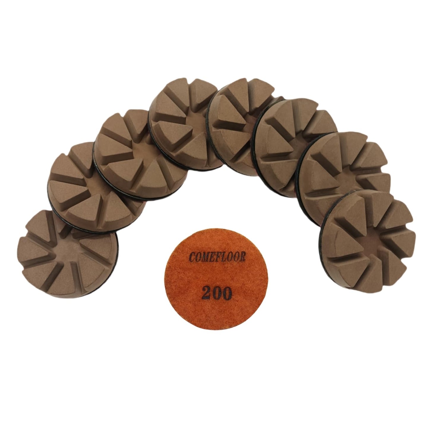 Hybrid Diamond Ceramic Polishing Pucks, Aggressive Concrete Terrazzo Floor Hook n Loop Grinding Pads, 3 Inch Long Using Life Transitional Discs,200# 9PCS