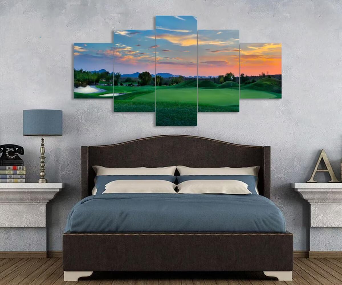 Arizona Scottsdale Golf Course Wall Art for Living Room Bedroom Bathroom - Sunset Arizona Scottsdale Landscape Pictures Posters Framed Artwork Canvas Prints Ready to Hang(60''W x 32''H)